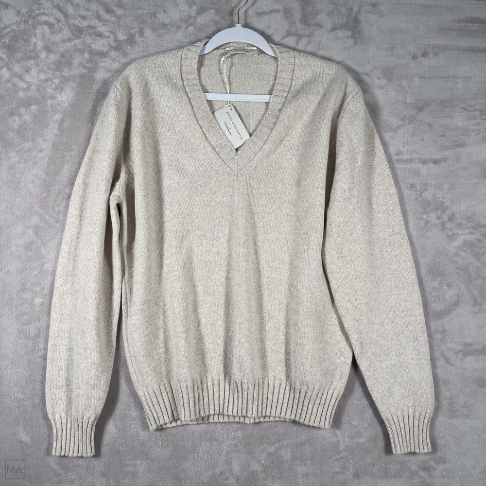 NEW Filippo De Laurentiis Men's Sweater Wool Cashmere V Neck Neutral 52_L Beige